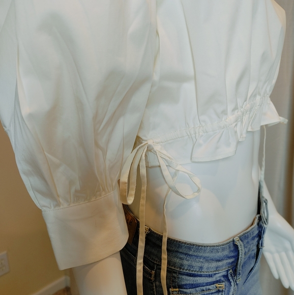 DANIELLE BERNSTEIN PUFF SLEEVE SIDE TIE CROP TOP, CLOUD (RUNS SMALL, SIZE UP) - Picture 7 of 14